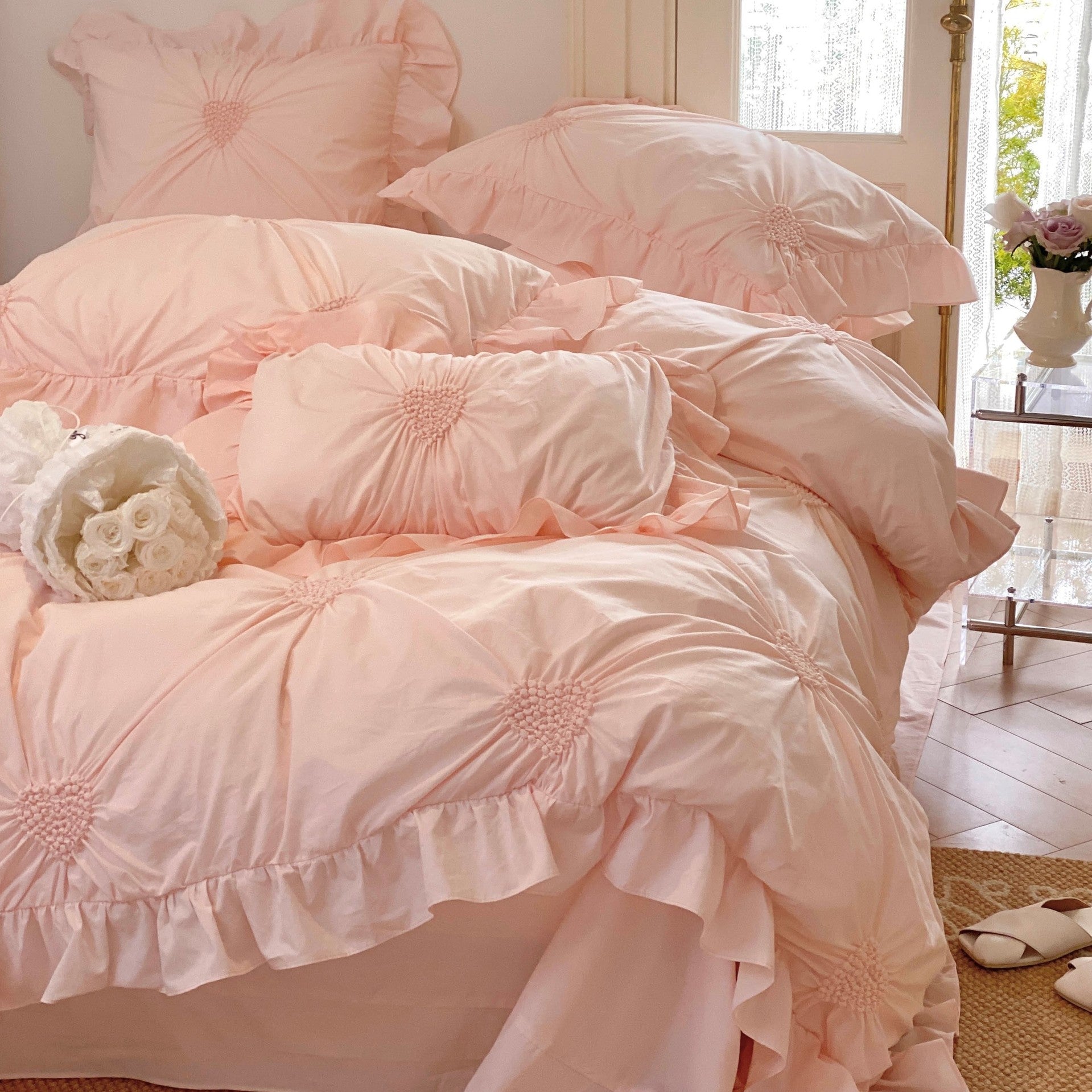 Sweet Heart Embroidered Ruffle Bedding Bundle