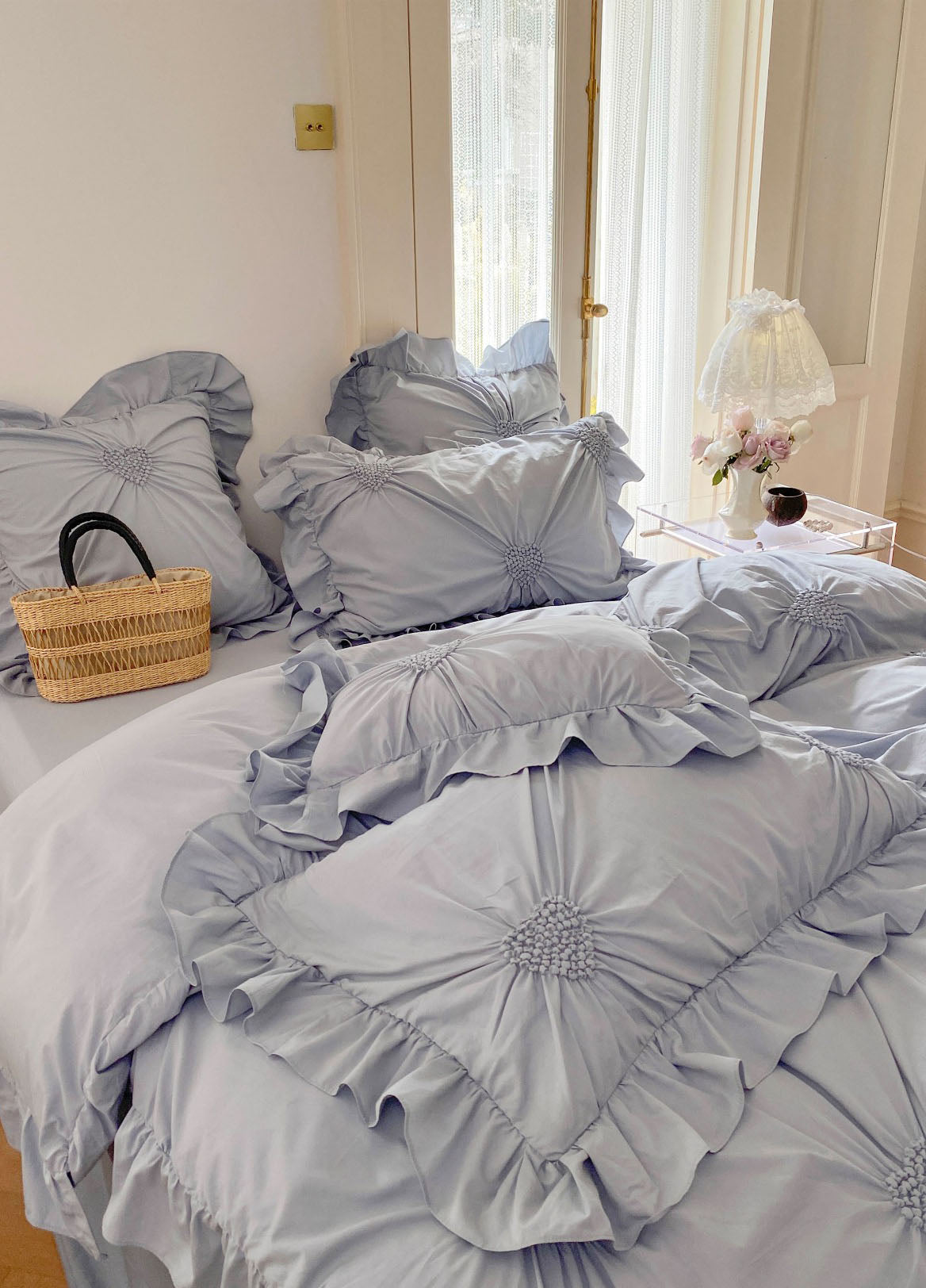 Sweet Heart Embroidered Ruffle Bedding Bundle