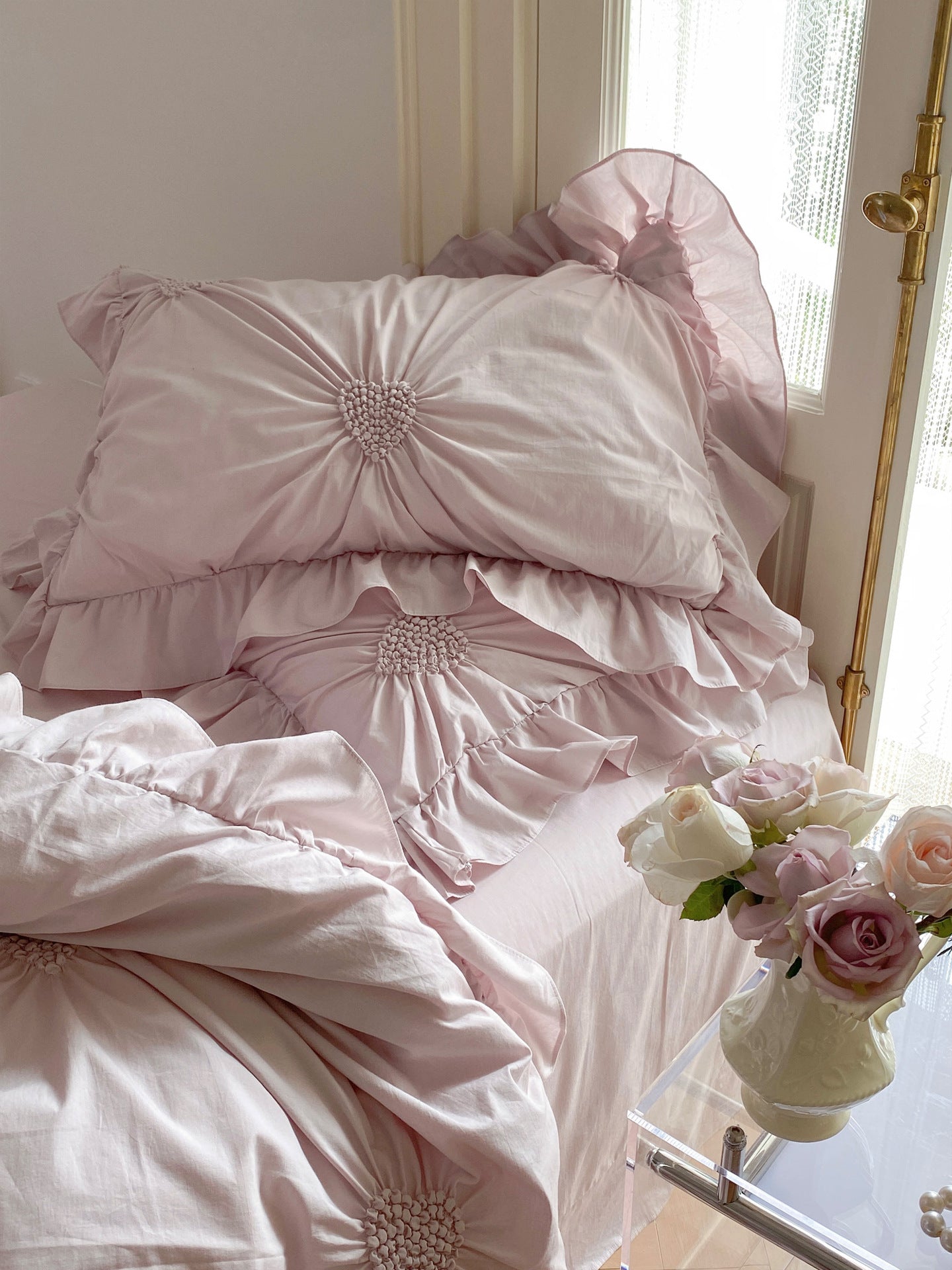 Sweet Heart Embroidered Ruffle Bedding Bundle