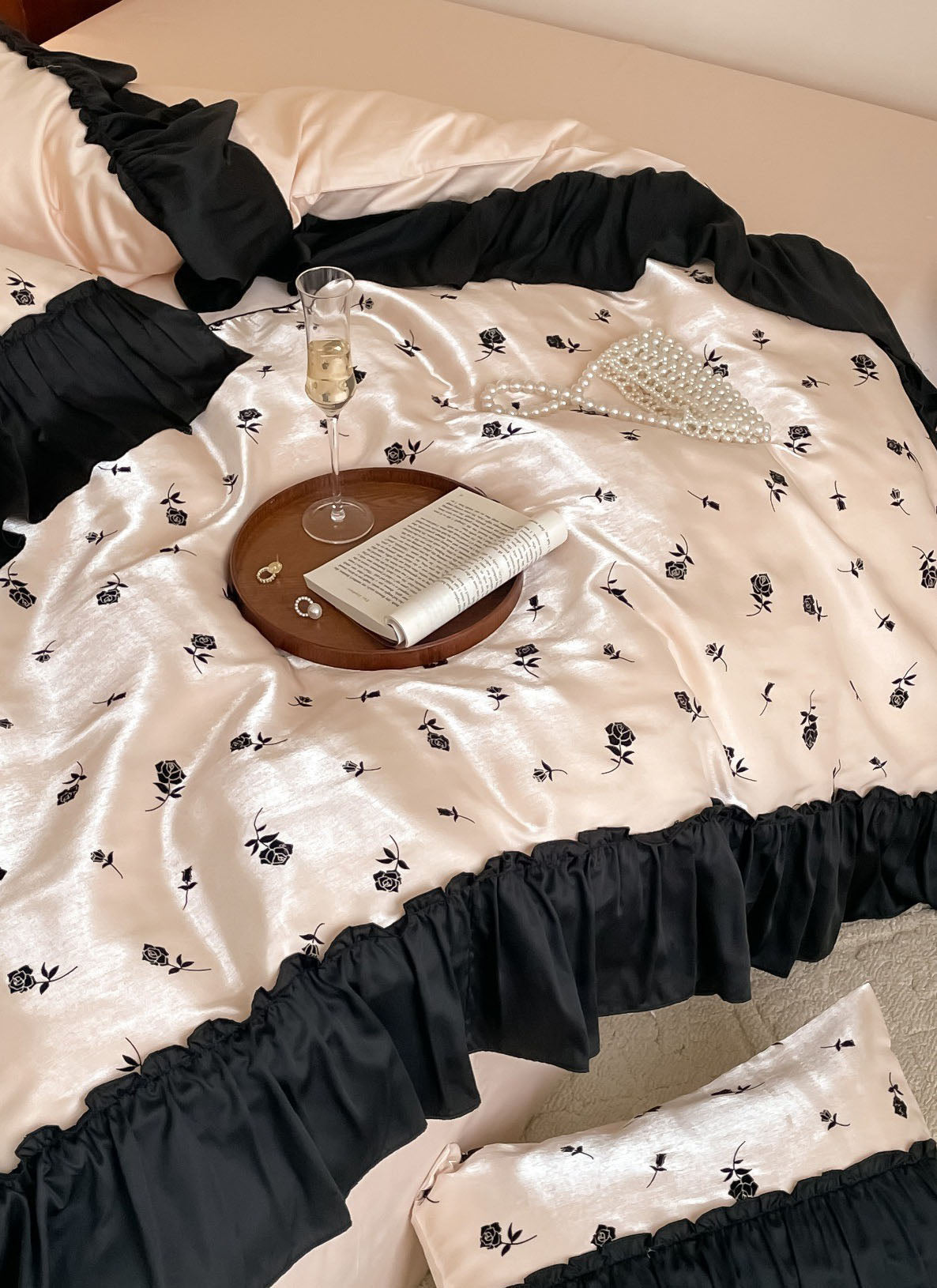 Vintage Inspired Silky Floral Ruffle Bedding Bundle