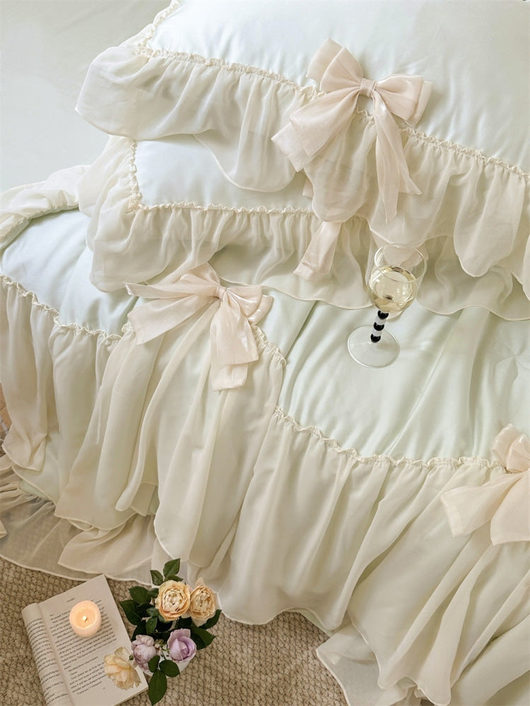 Ribbon Bow Airy Lace Blanket Comforter Set / Baby Pink