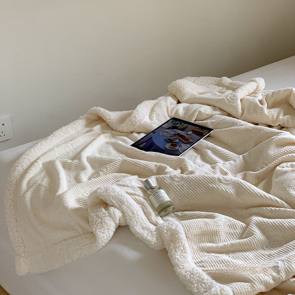 Plush Floral Fleece Blanket / Pumpkin Burnt Orange