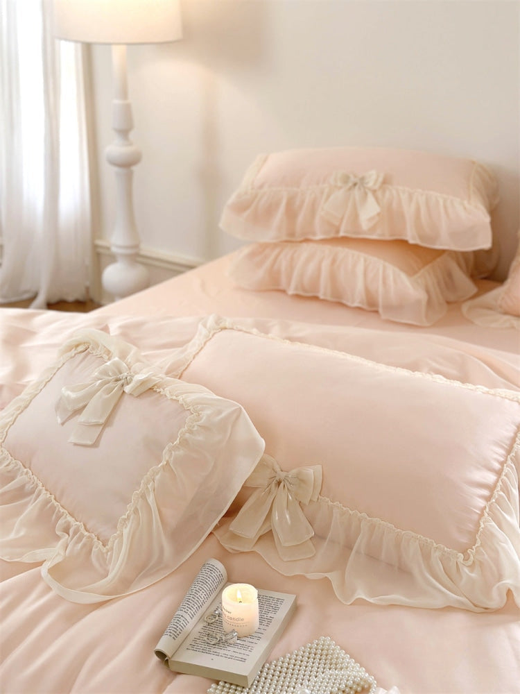 Ribbon Bow Airy Lace Bedding Set / Baby Pink