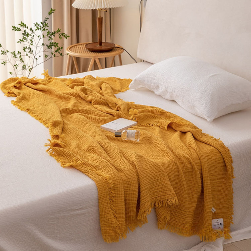 Earth Tone Cotton Blanket / Turmeric Yellow