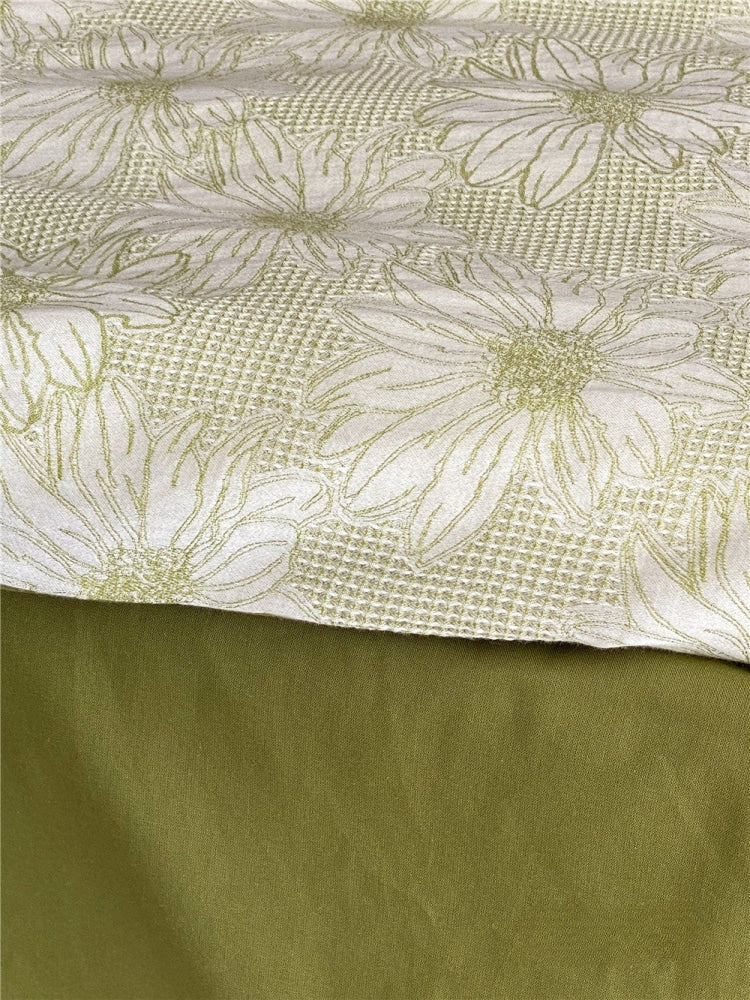 Textured Floral Bedding Set / Moss Green