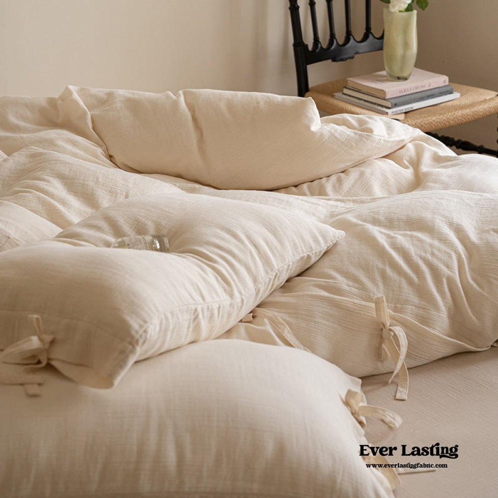 Double Layer Beige Bow Tied Ruffle Bedding Set