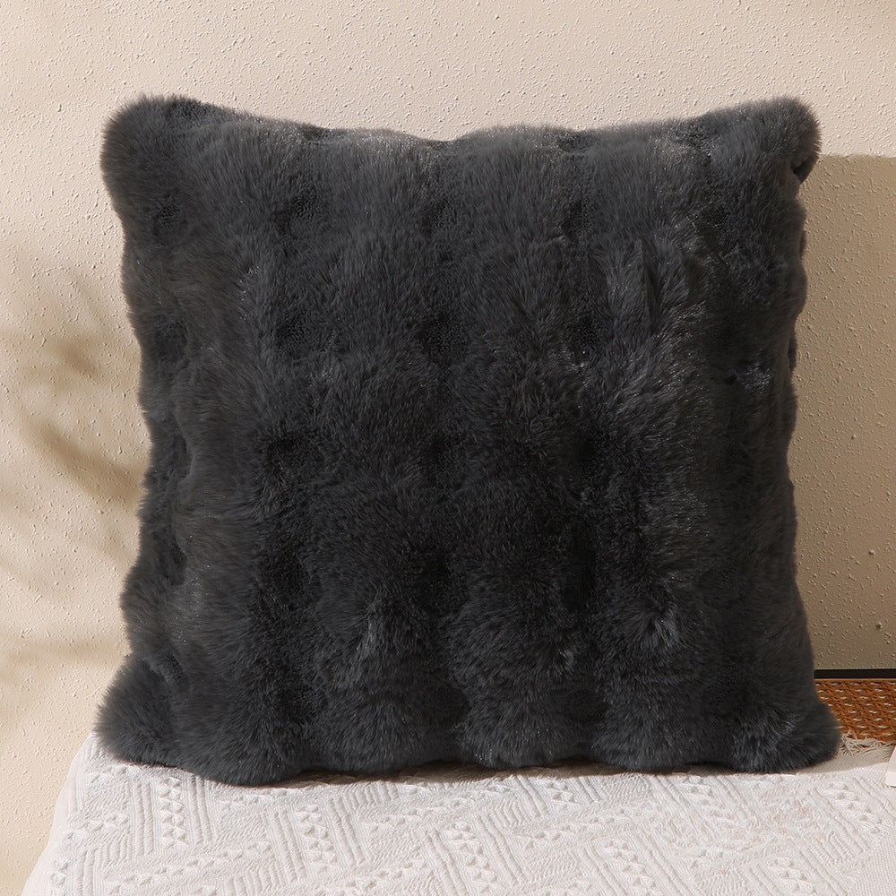 Fluffy Plush Square Pillow / White