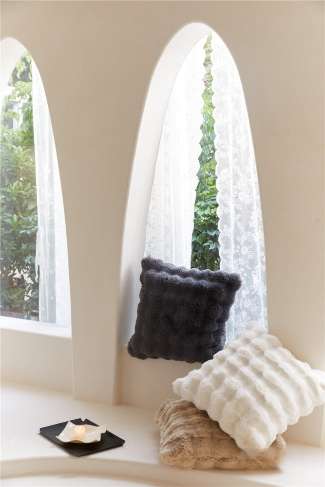 Fluffy Plush Square Pillow / White