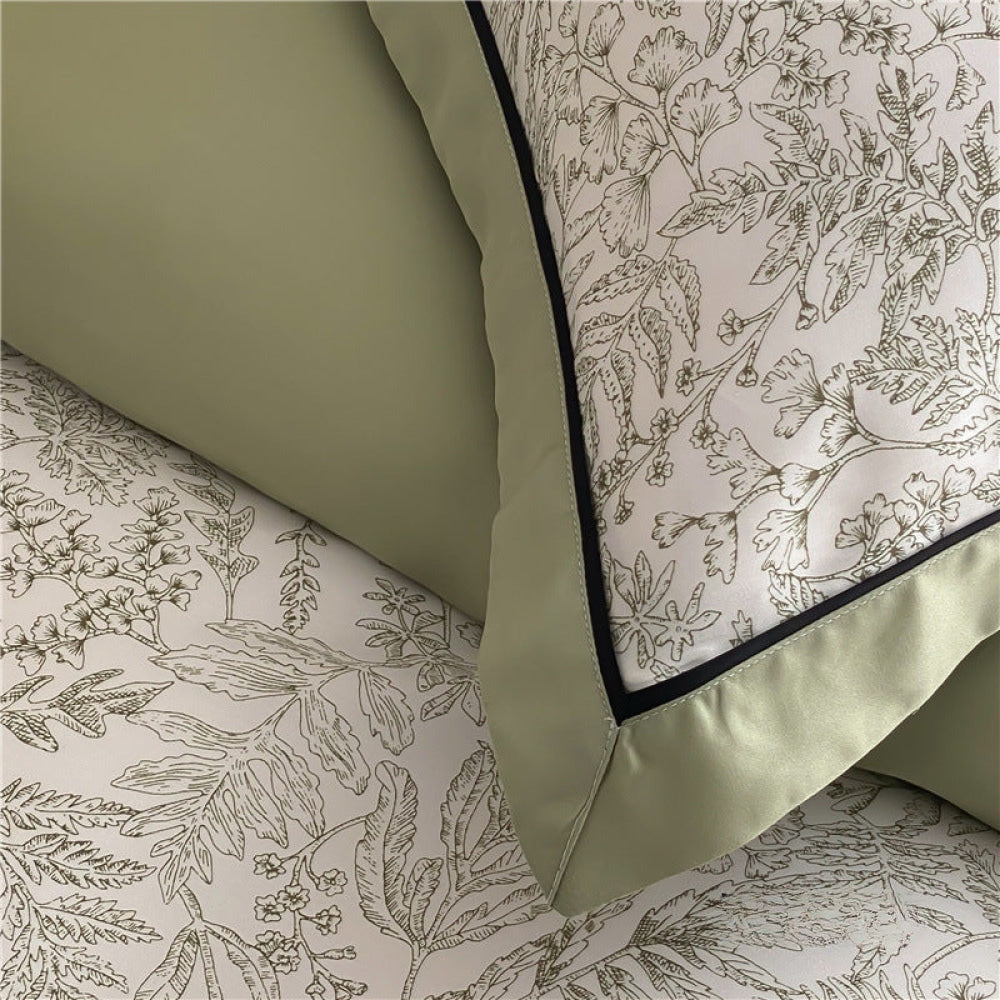 Silky Floral Tencel Bedding Set / Green