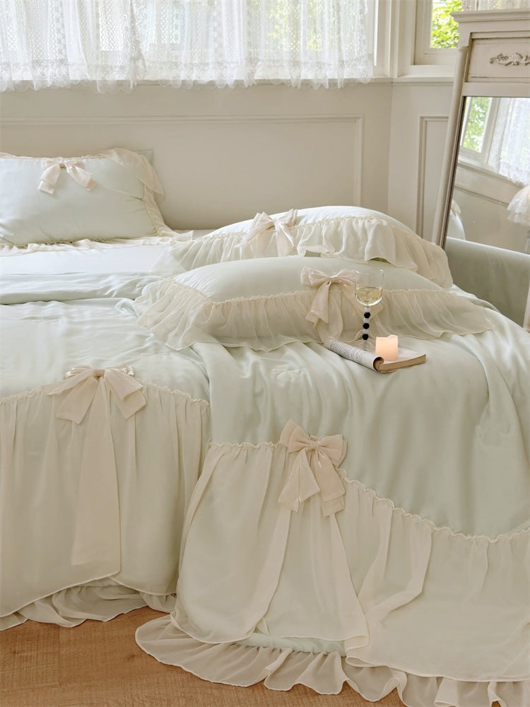 Ribbon Bow Airy Lace Blanket Comforter Set / Baby Pink