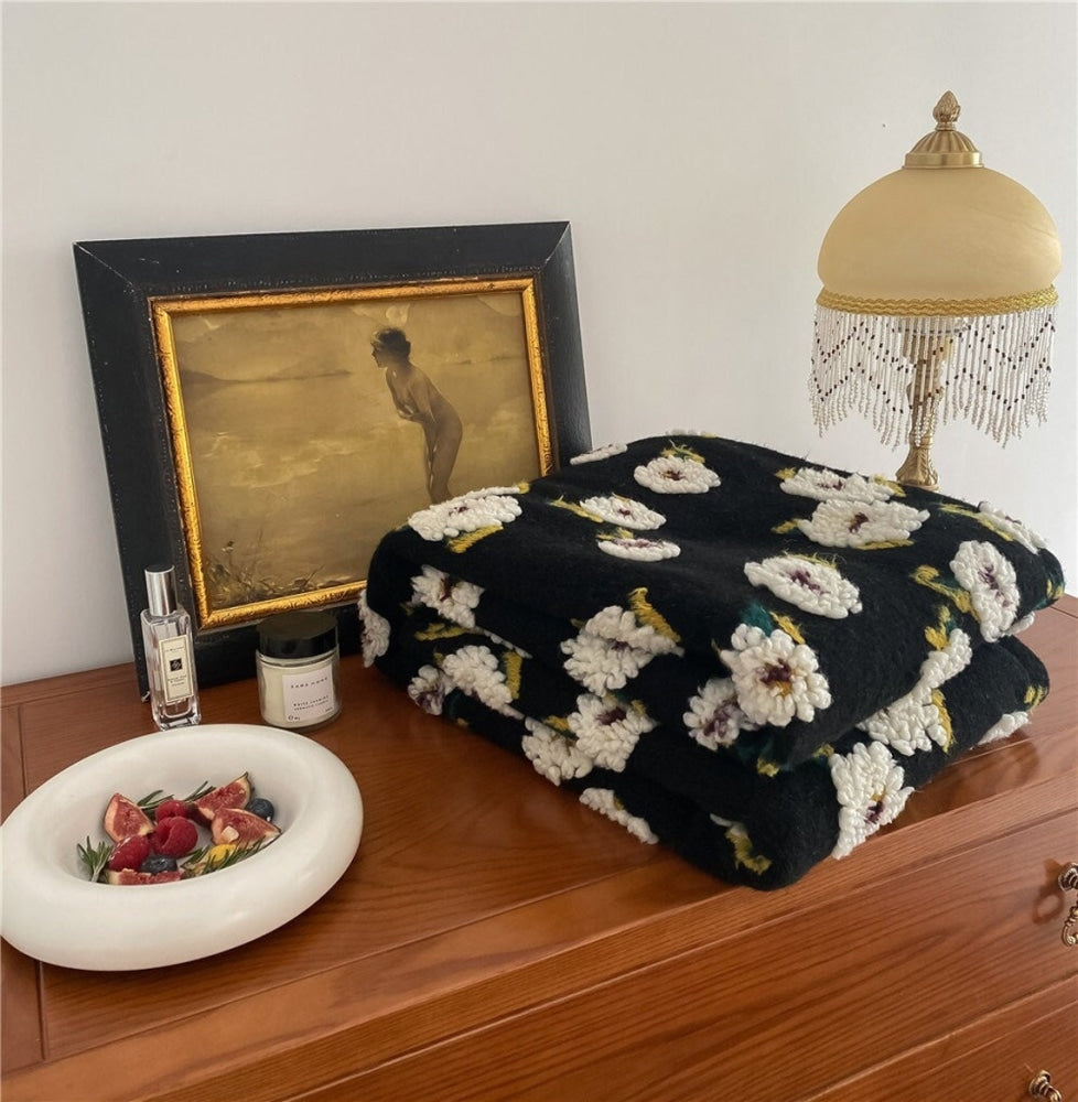 Floral Wool Velvet Blanket / Beige