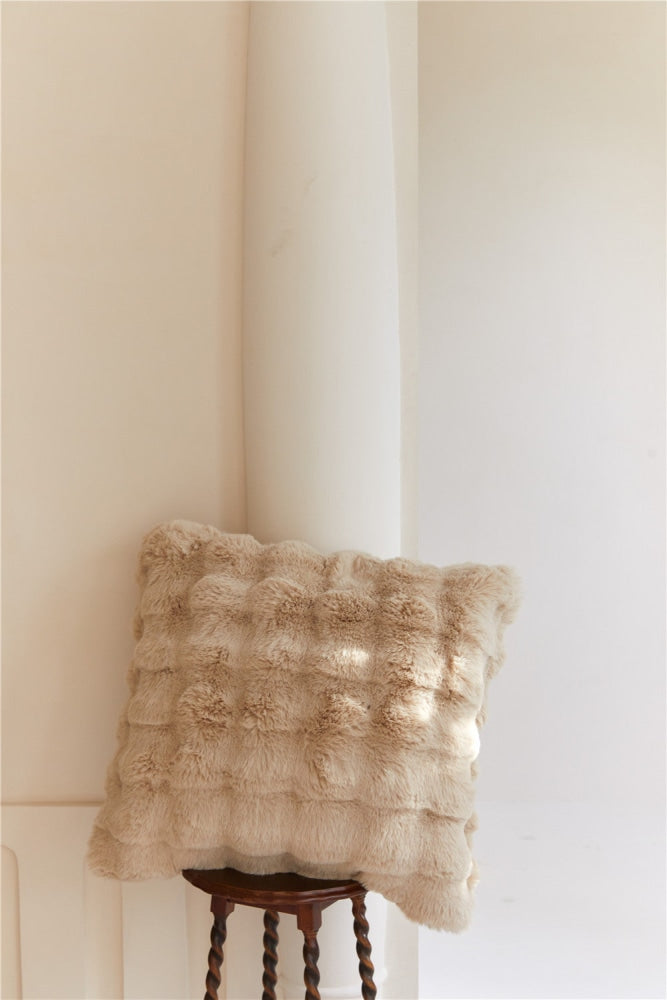 Fluffy Plush Square Pillow / White