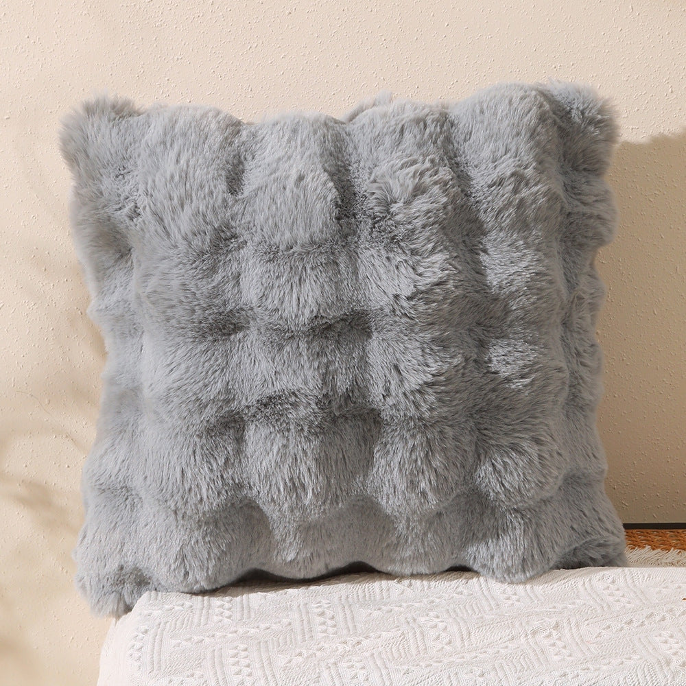 Fluffy Plush Square Pillow / White