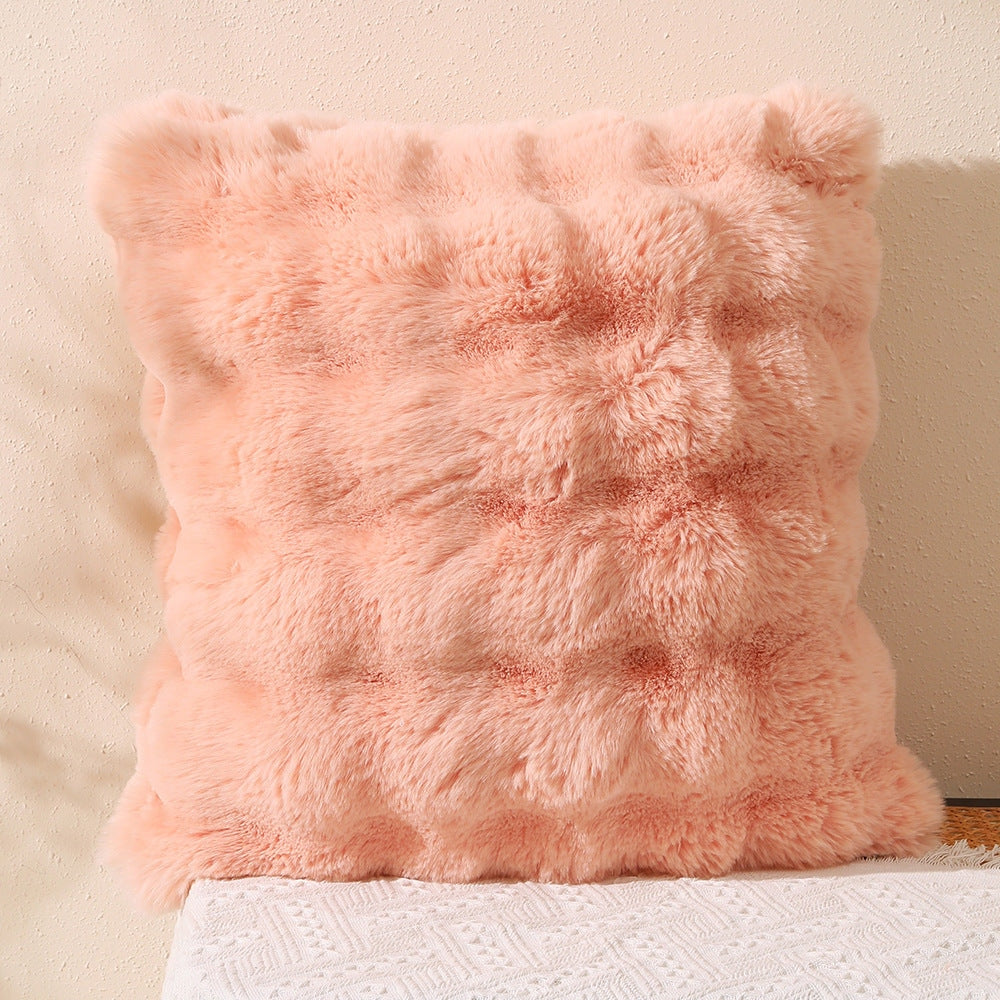 Fluffy Plush Square Pillow / White