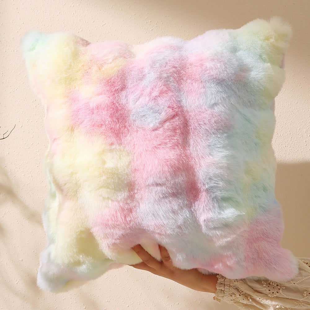 Fluffy Plush Square Pillow / White