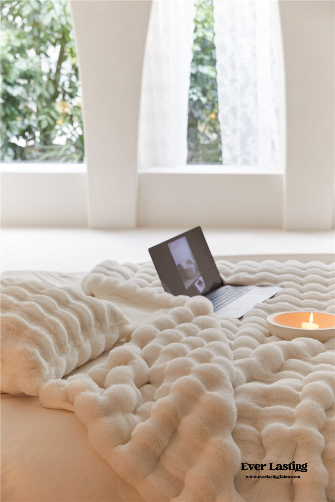 Fluffy Plush Throw Blanket / Beige