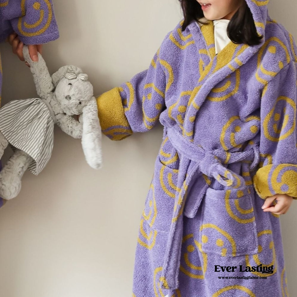 Happy Face Hooded Children & Adult Bathrobe / Purple