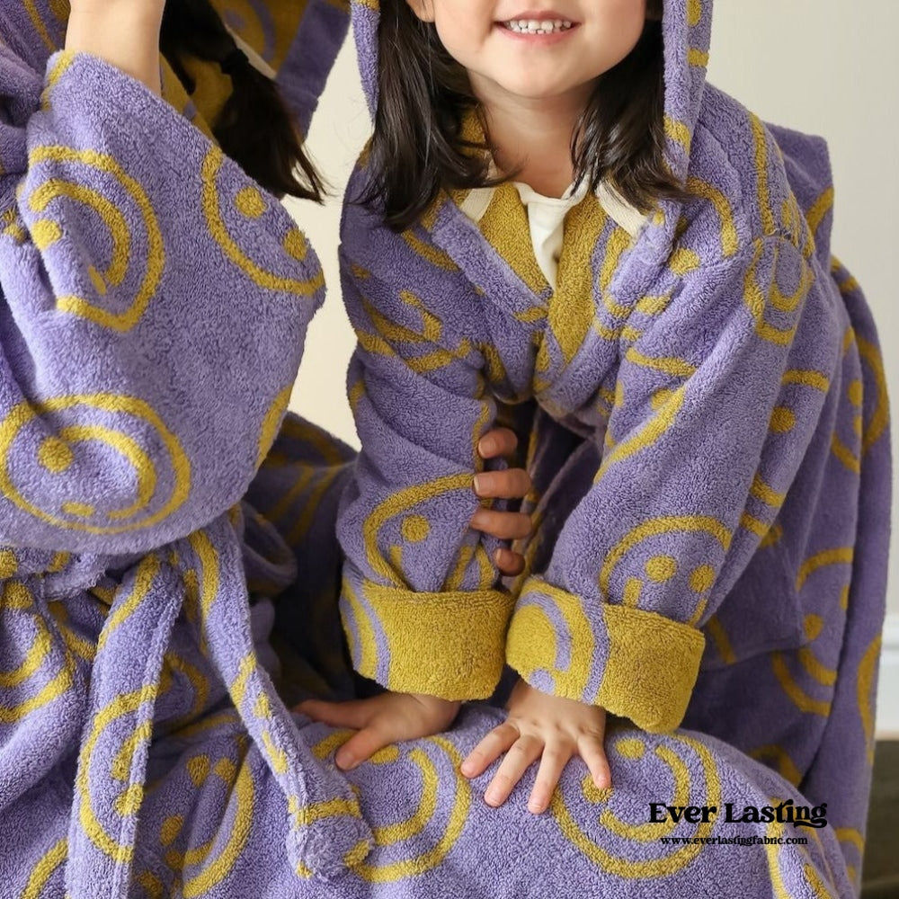 Happy Face Hooded Children & Adult Bathrobe / Purple