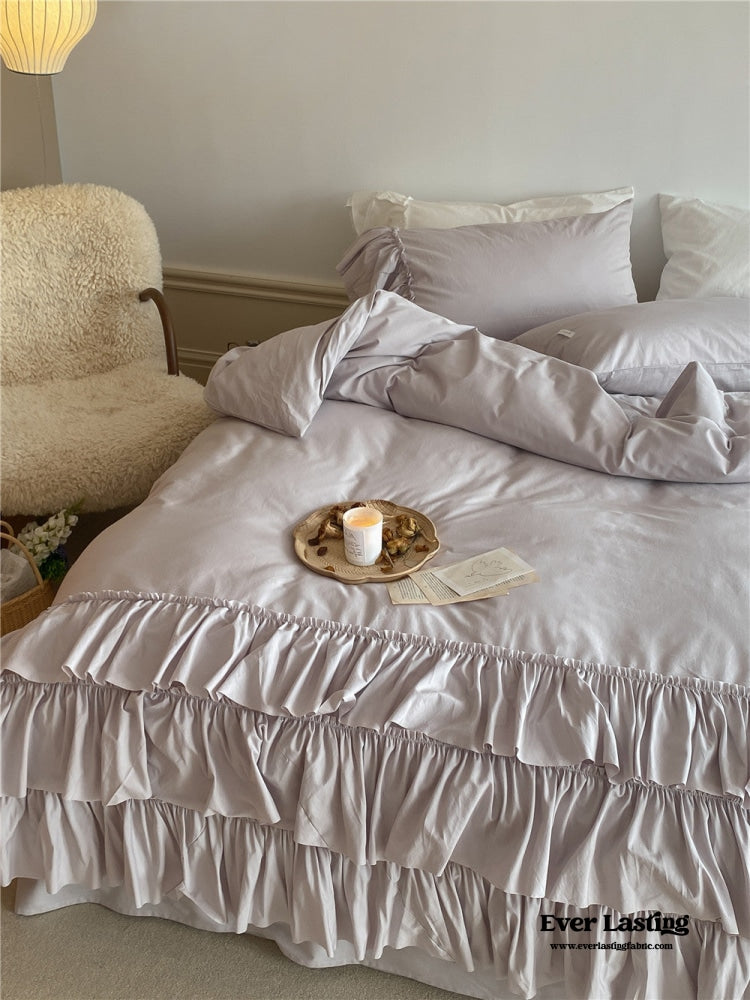 Layered Ruffle Bedding Set / White