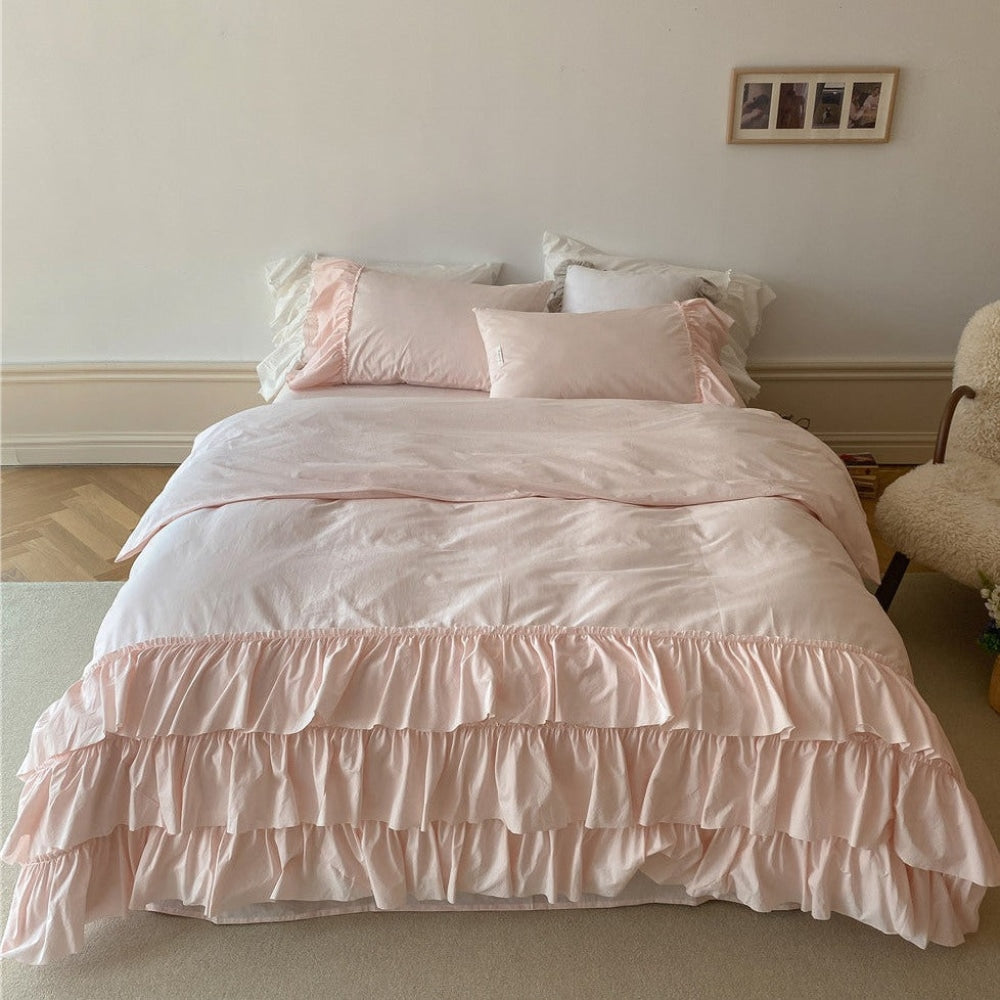 Layered Ruffle Bedding Set / White