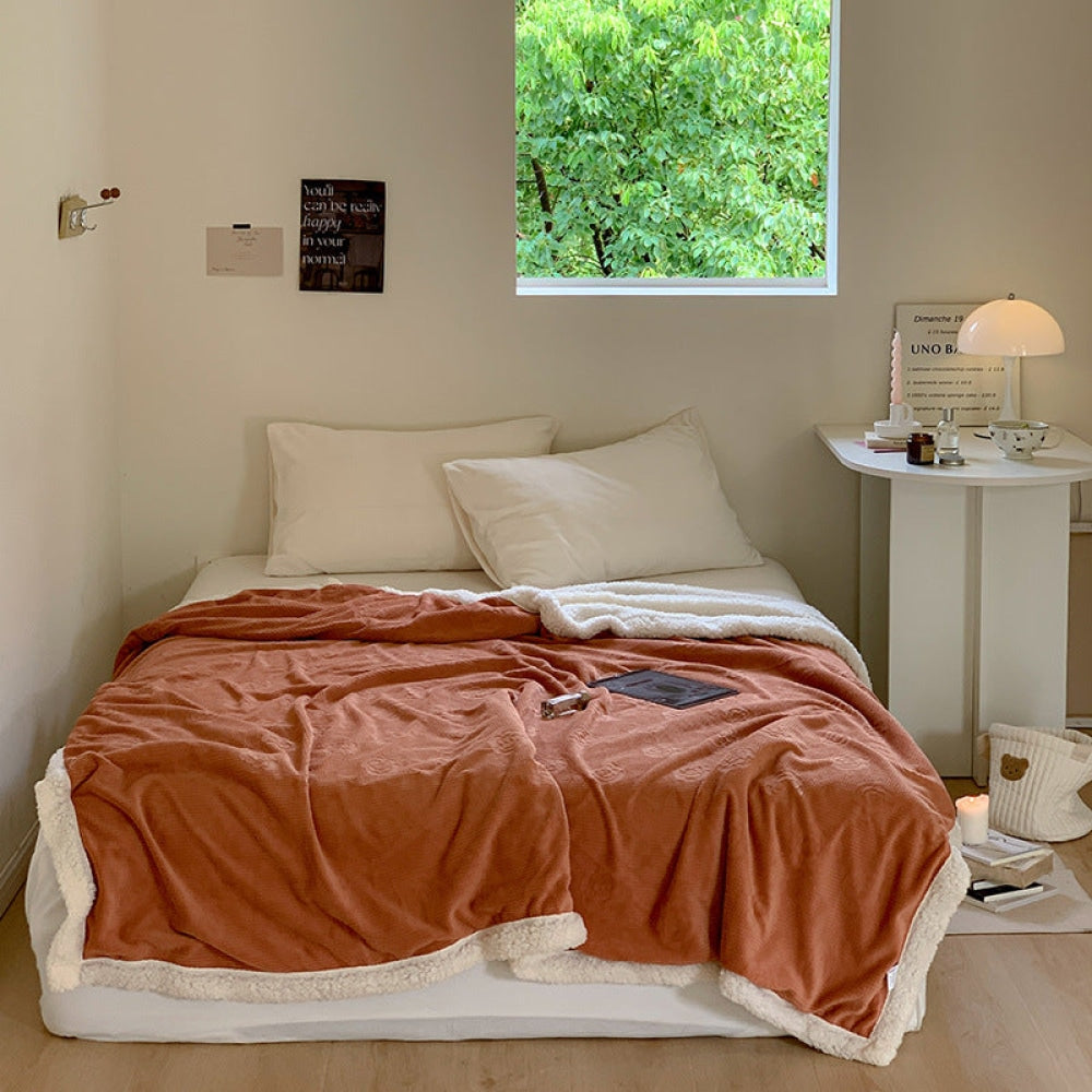 Plush Floral Fleece Blanket / Pumpkin Burnt Orange