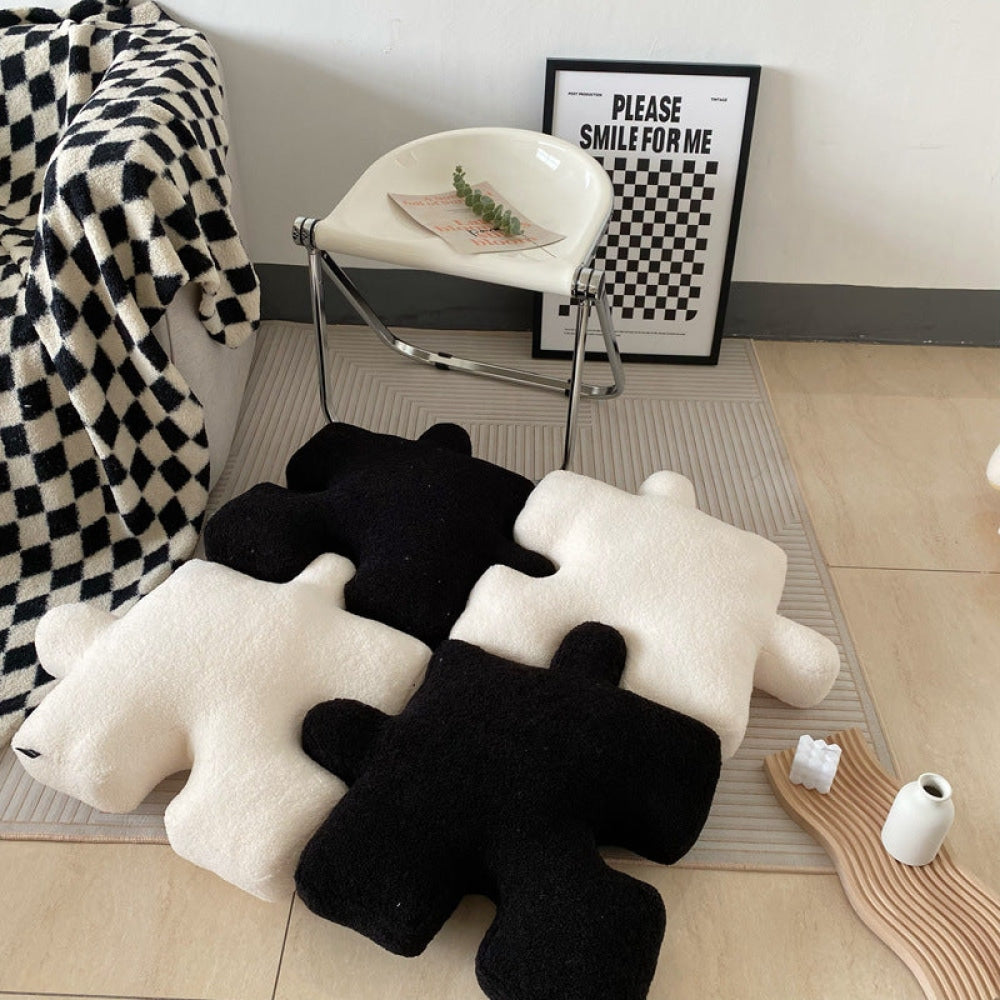 Plush Puzzle Pillow Floor Cushion / Black