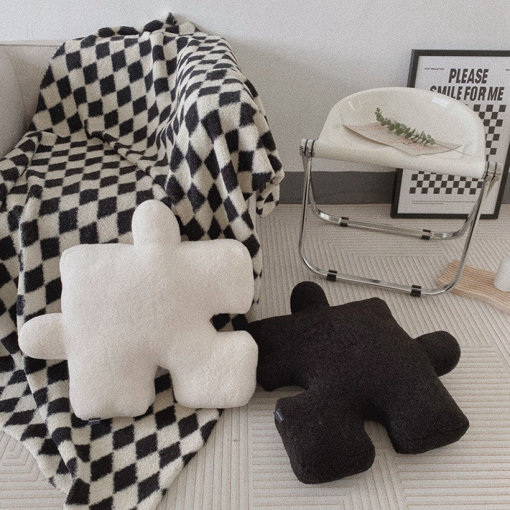 Plush Puzzle Pillow Floor Cushion / Black