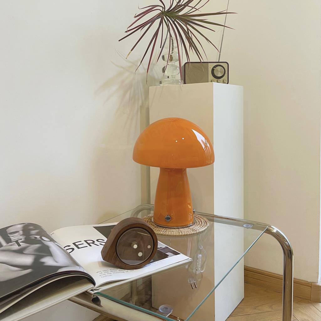 Danish Glass Mushroom Table Lamp