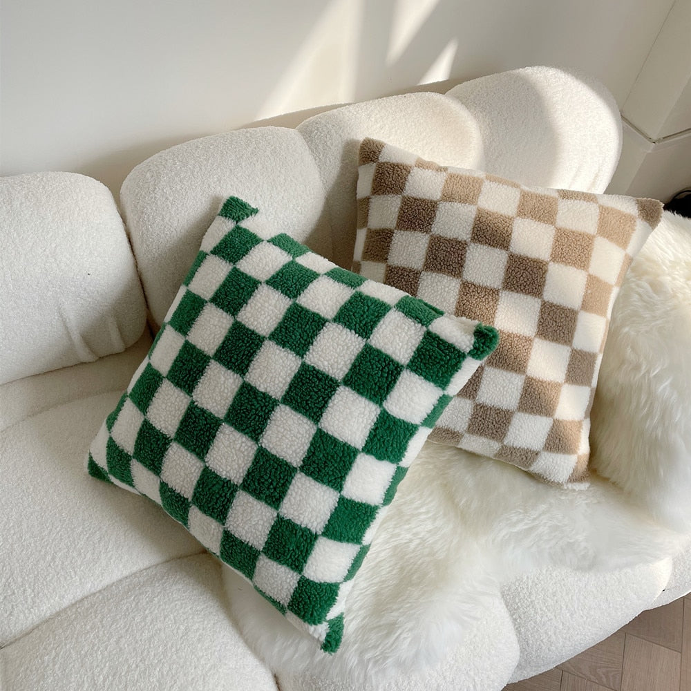 Plush Checkerboard Pillowcase