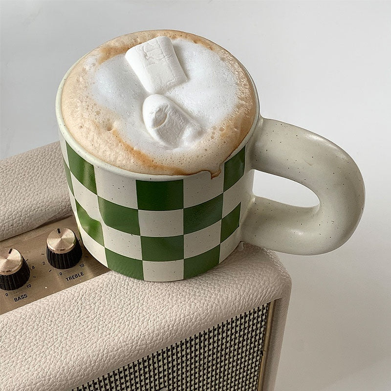 Retro Green Checkerboard Ceramic Mug