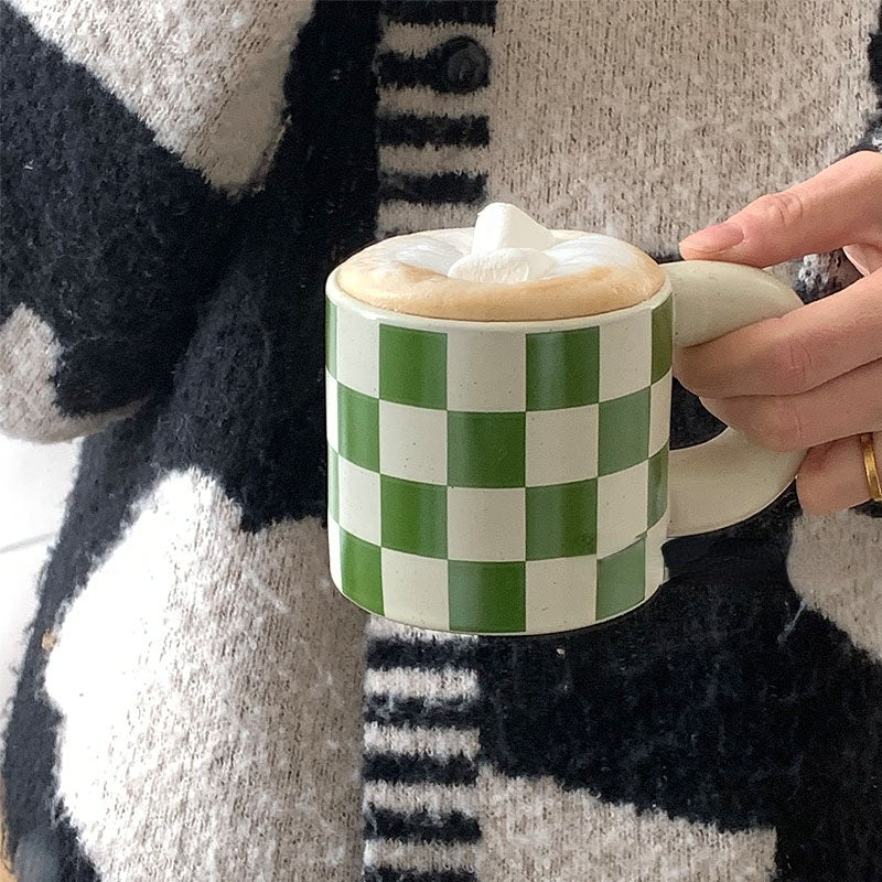 Retro Green Checkerboard Ceramic Mug