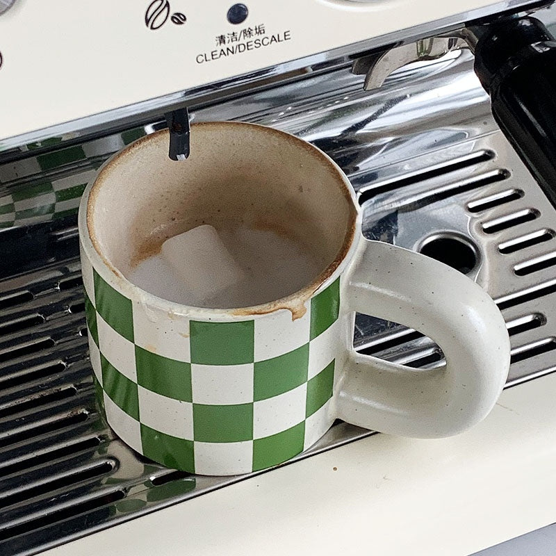 Retro Green Checkerboard Ceramic Mug