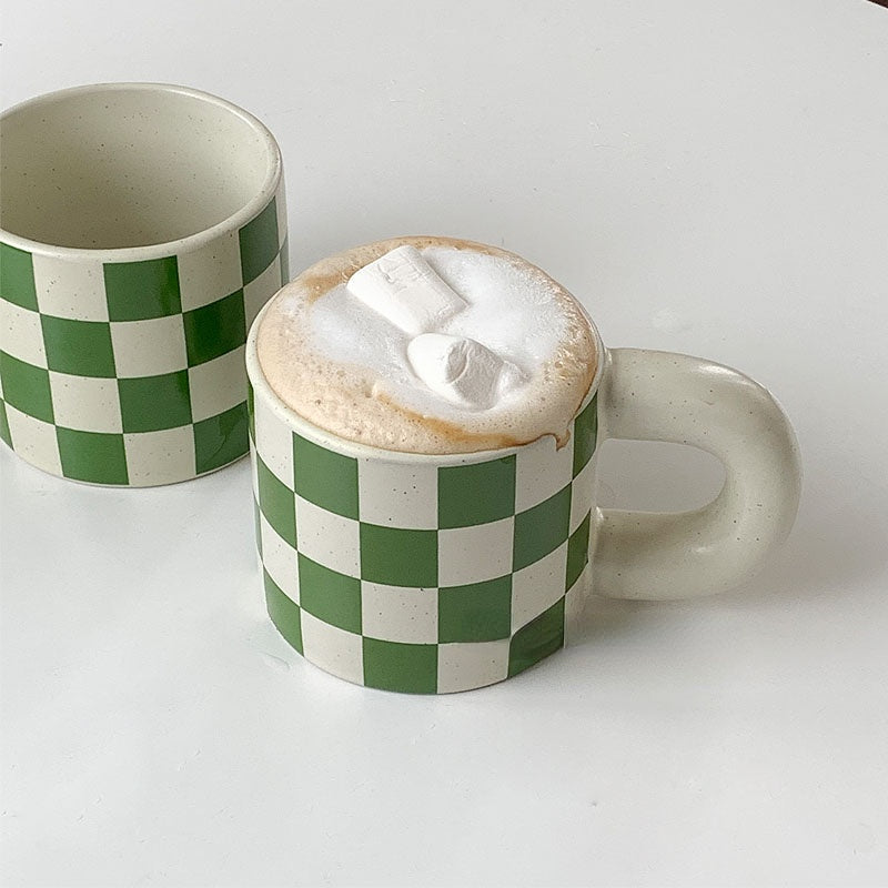 Retro Green Checkerboard Ceramic Mug