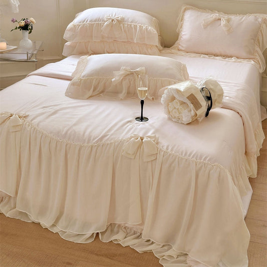 Ribbon Bow Airy Lace Blanket Comforter Set / Baby Pink